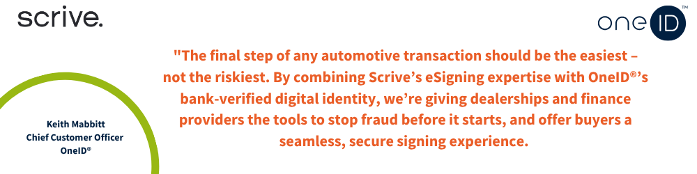 OneID and Scrive partner to streamline auto finance agreements. 